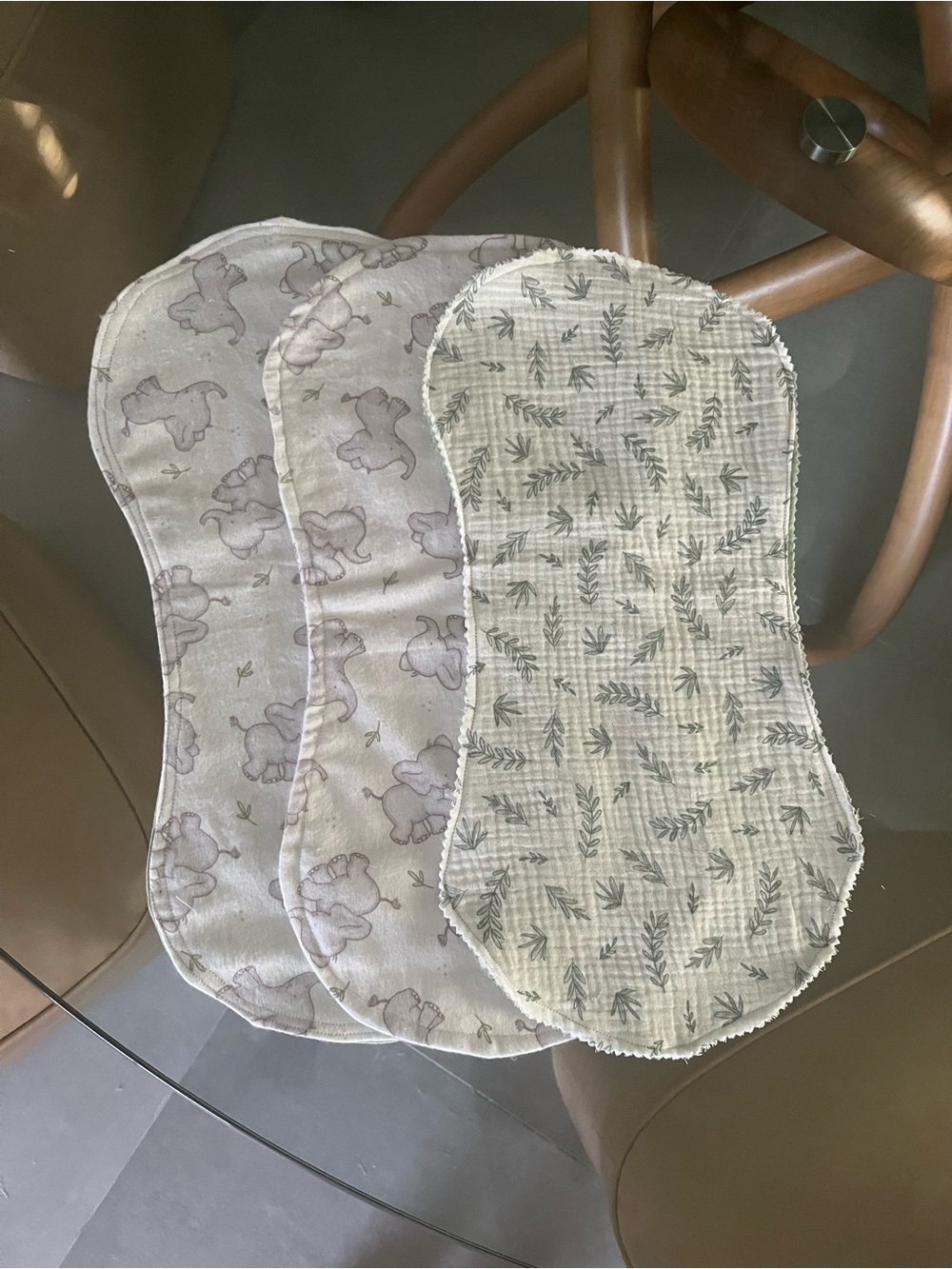 Neutral Leaf & Elephant Baby Burp Cloths - Pack of 3